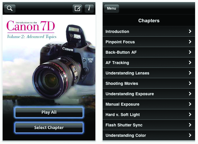 capture d'écran de l'application Canon 7D - Advanced Topics