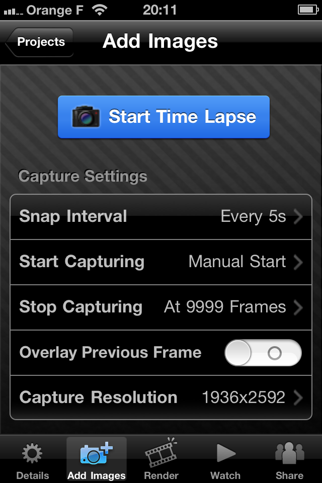 capture d'écran de l'application iTimeLapse
